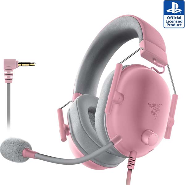 Razer BlackShark V2 X PlayStation Gaming Headset: 50mm Drivers – Cardioid Mic – Lightweight – Comfortable, Noise Isolating Earcups – for PS5, Xbox Series X, PC, Switch via 3.5 mm Audio Jack – Quartz Pink