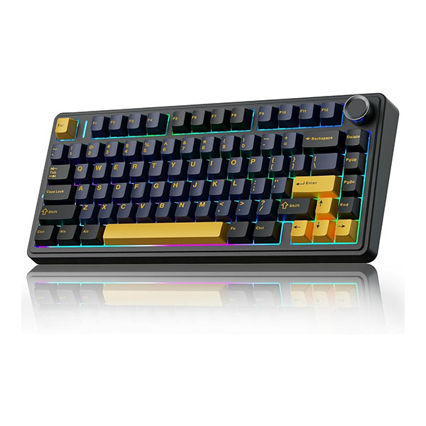 AULA F75 75% Wireless Mechanical Keyboard | Hot Swappable | Linear Switches | RGB Backlit | 2.4GHz/Type-C/Bluetooth Gaming Keyboard (Keyboard,Thunder Black – Gray Wood V3 Switch)