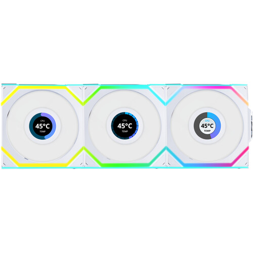 Lian Li 120mm UNI FAN SL Wireless LCD ARGB Reverse Blade Case Fan (White, 3-Pack)
