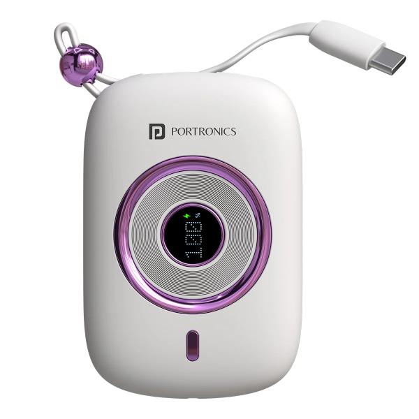 Portronics Power Shutter Pro 35W 10000mAh Super Fast Charging Powerbank with in-Built Type C PD Cable, Type C Input/Output Cable, LED Display, EV Grade Batteries, Support with Android, Apple,Tablet (White)