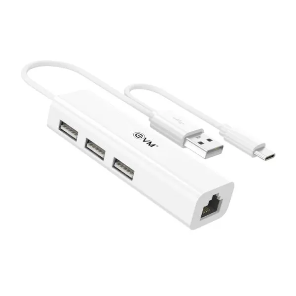 EVM USB 2.0 + RJ45 HUB High-Speed Ethernet Adapter & USB Hub Combo