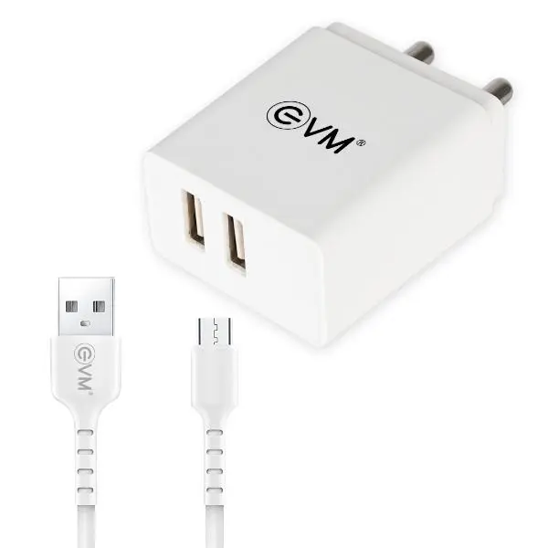 Evm Dual USB Charger with Micro USB Cable