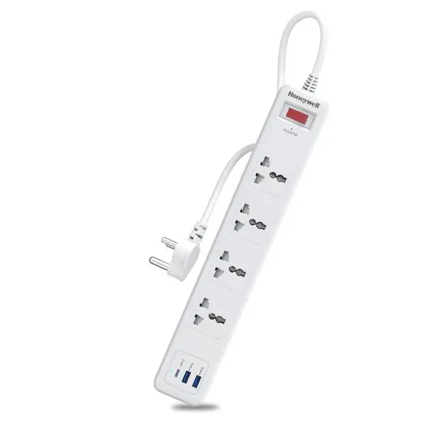 Honeywell 4 Outlet Surge Protector with 1xType C with PD & 2xUSB – White