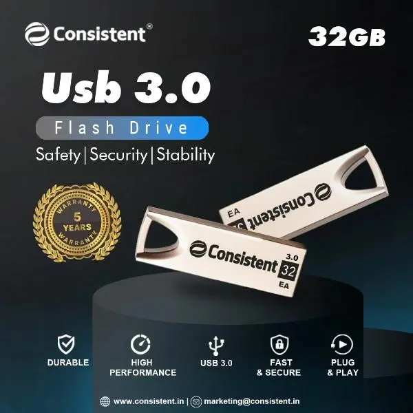 Consistent Pen Drive 32GB 3.0 (Grey) 5 year Warranty
