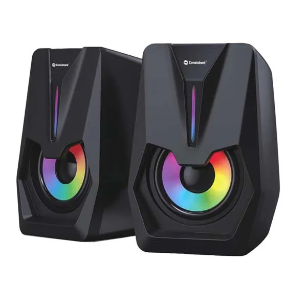 Consistent SA RE GA MA Desktop Computer Speakers, 2.0 Channel, USB Powered, RGB Lighting, Black