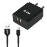 EVM Dual USB Charger With Micro USB Cable (Black)