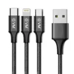 Evm 3 In 1 Charging Cable (Metal Head Nylon Braided Cable), Black