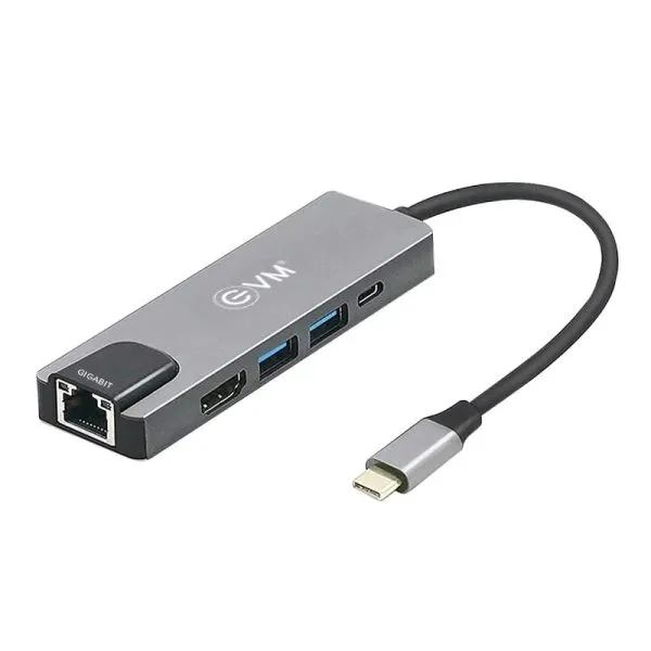 EVM 5-in-1 Type-c To 1000 Mbps Gigabit Ethernet Charging Port Workstation Laptops & Desktops