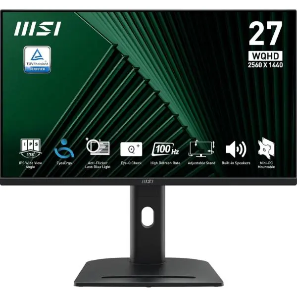 MSI PRO MP275QPG, 27-inch IPS 2560 x 1440 (QHD), 100Hz, HDMI, DP, 1ms, Black