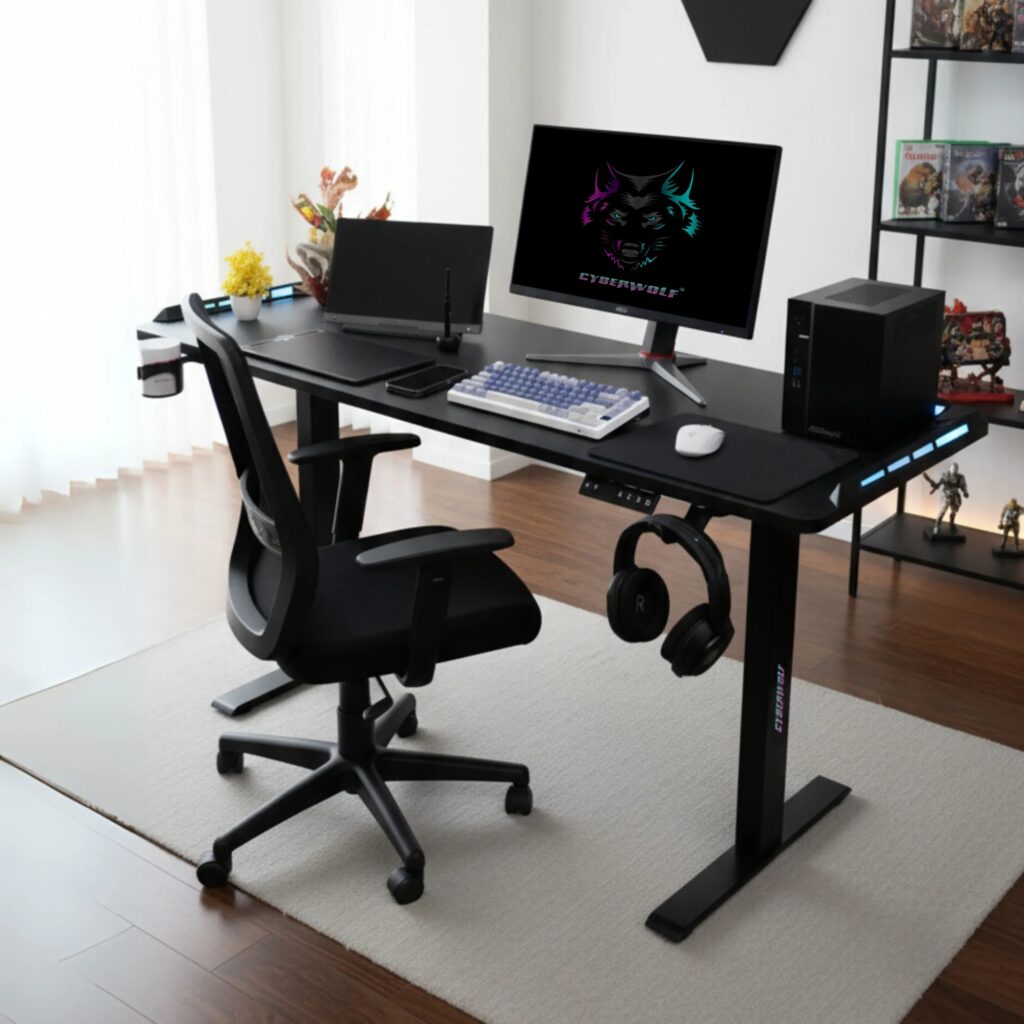 Cyberwolf Hydraulic RGB Gaming Table XL (1600mm x 600mm) Black