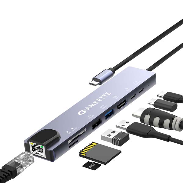 Amkette Type C 8-in-1 Multiport Dock with Ethernet (100M)