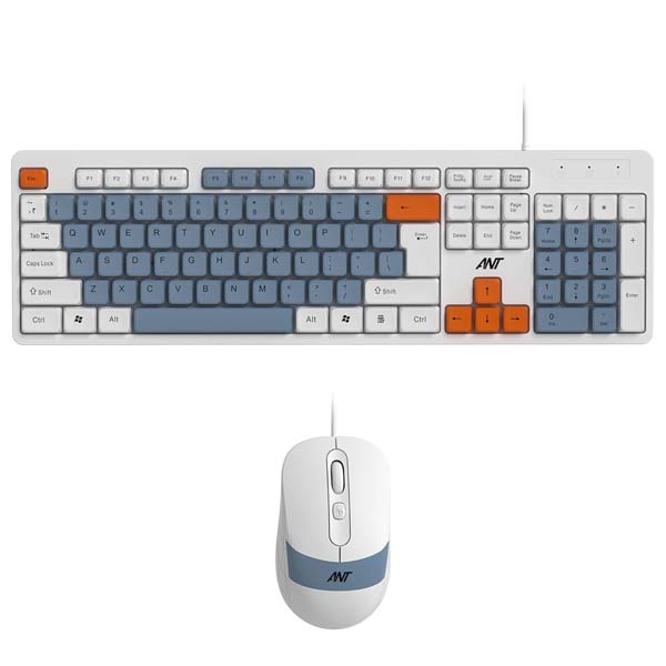 Ant MASTER 20 Wired Combo Keyboard & Mouse Set (White Grey Orange)