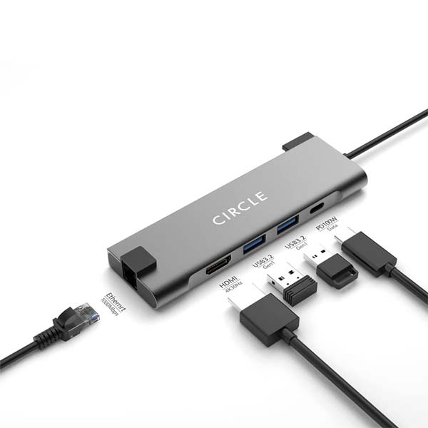 Circle Rootz USB C 5-in-1 Ethernet/HDMI with Type-C 1 Port PD 100W 2 X USB 3.2 Gen 1 HDMI 1.4