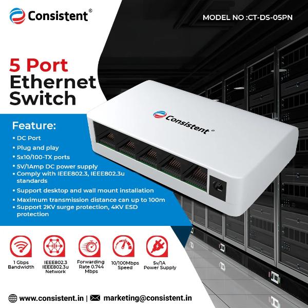 Consistent Desktop 5 Port Ethernet Switch (CT-DS-05PN)