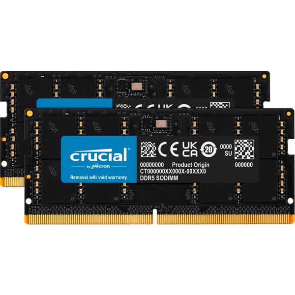 Crucial RAM 96GB Kit 2x48GB DDR5 5600 MHz SODIMM CL46 Laptop Memory (CT2K48G56C46S5)