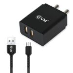 EVM Dual USB Charger With Micro USB Cable (Black)