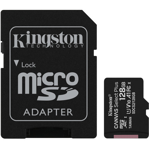 Kingston 128G Canvas Select Plus UHS-I microSDXC Memory Card with SD Adapter