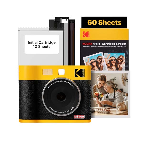 Kodak Mini Shot 4 ERA 2-in-1 Instant Camera and Photo Printer (4x4) (Camera + 68 Sheets) Yellow