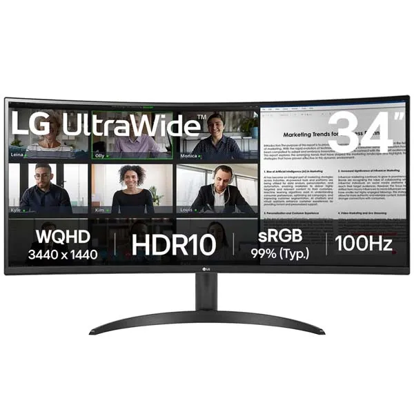 LG 34WR50QK 34 inch WQHD 3440 x 1440 Curved Ultra Wide Monitor (Black)
