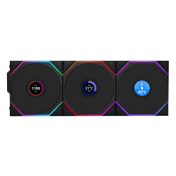Lian Li UNI Fan TL LCD 120 Wireless Triple Pack Infinity Mirror LCD Display (Black)