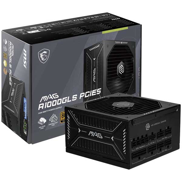 MSI MAG A1000GLS PCIE5 Fully Modular Compact Gaming 80+ Gold ATX 3.1 PCIe 5.1 1000W Power Supply