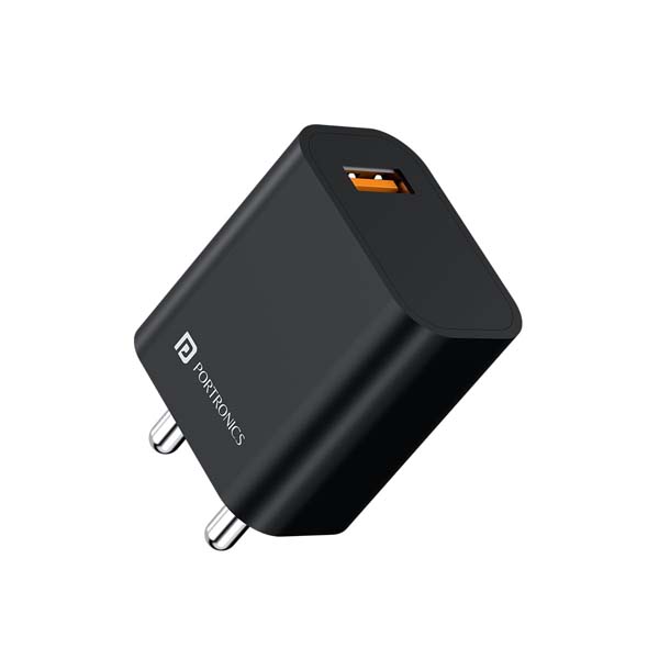 Portronics Adapto One Plus 18w 3A Mach USB Fast Charging Adaptor (Black)