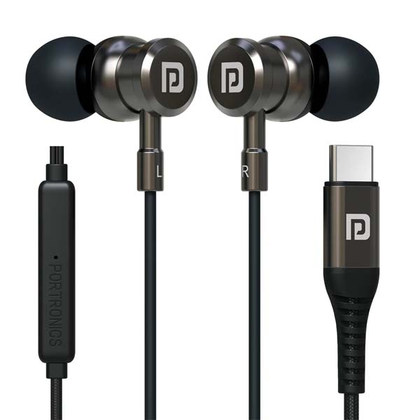 Portronics Conch Tune C in Ear Type C Wired Earphones (Grey)