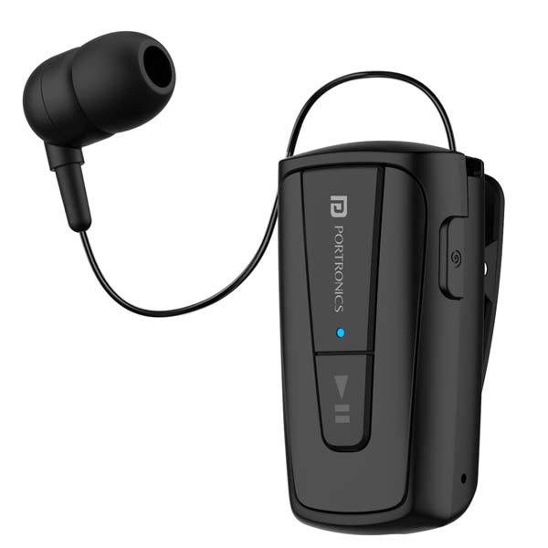Portronics Harmonics Klip 4 Retractable Bluetooth Music & Calling Earphone with Long Playtime