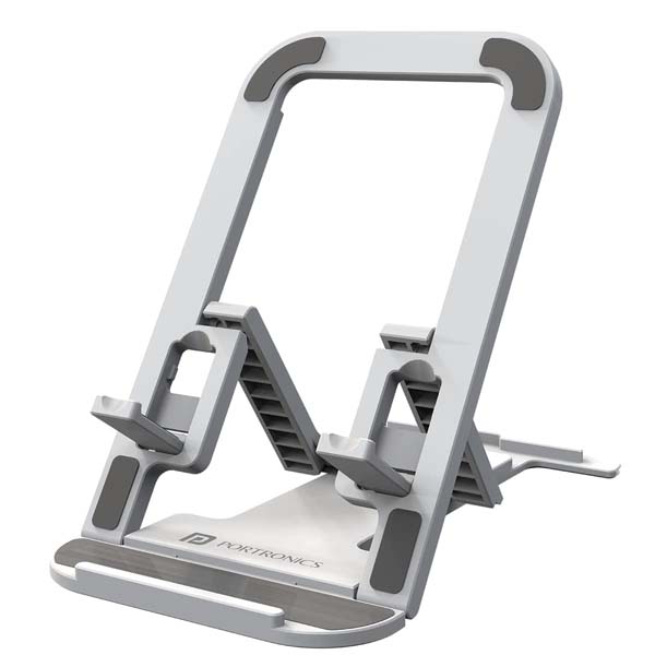 Portronics Modesk 100 Foldable Desktop Tablet & Mobile Holder (Silver)