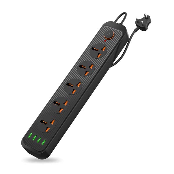 Portronics Power Plate 6 with 4 USB Port + 5 Power Sockets Extension Board (Black)
