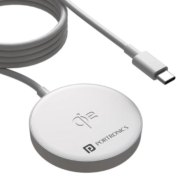 Portronics Quikk 15W Qi2 Certified Fast Charging Wireless Charger (White)