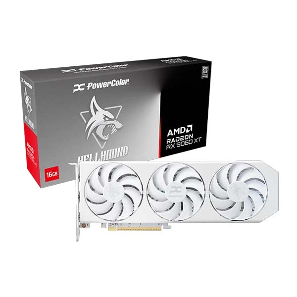 PowerColor Hellhound Spectral White AMD Radeon RX 9060 XT 16GB GDDR6 Graphic Card
