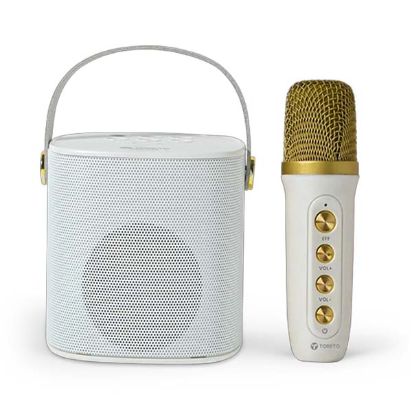 Toreto Jukebox Wireless Bluetooth Speaker 10W with Wireless Karaoke Mic (White)