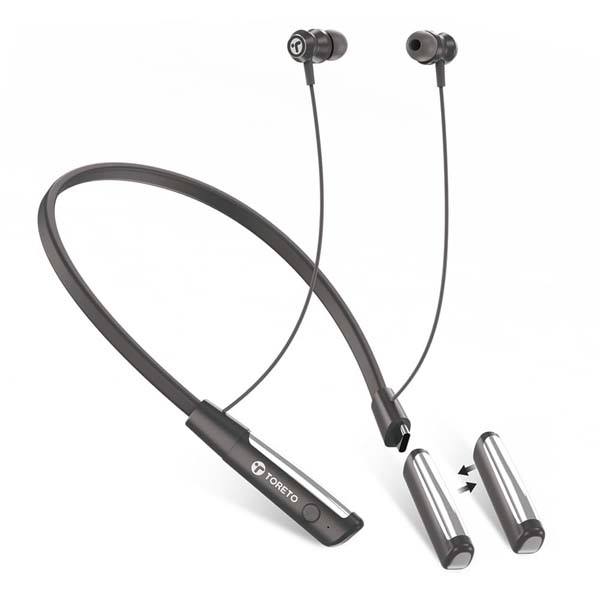 Toreto Tune Ease Wireless Earphone Ditachable Battery Neckband (Black)