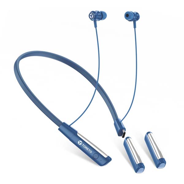 Toreto Tune Ease Wireless Earphone Ditachable Battery Neckband (Blue)