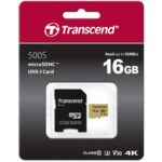 Transcend 16GB 500S UHS-I microSDHC Memory Card with SD Adapter - Image 2
