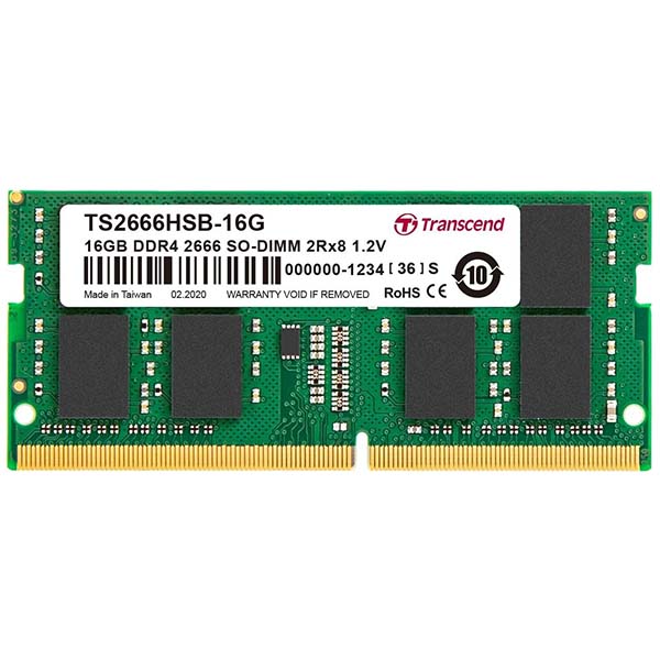Transcend 16GB DDR4 2666 SO-DIMM 2Rx8 1Gx8 CL19 1.2V Laptop Memory