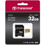Transcend 32GB 500S UHS-I microSDHC Memory Card with SD Adapter - Image 2