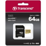 Transcend 64GB 500S UHS-I microSDXC Memory Card with SD Adapter - Image 2