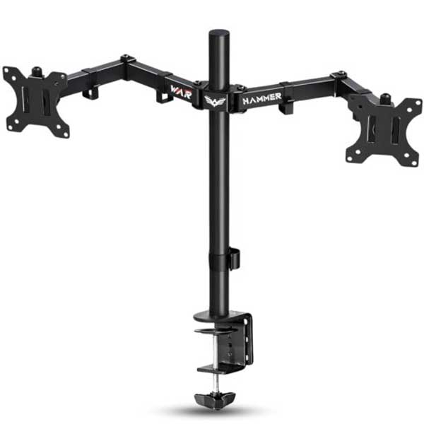 WAR HAMMER Heavy Duty Dual LCD Monitor Desk Mount Stand with C-Clamp for 13 to 27-Inch Screen (Dual Monitor ARM)