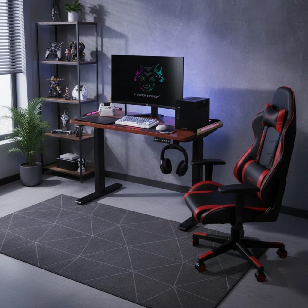 Cyberwolf Hydraulic RGB Gaming Table Regular (1100mm x 600mm) Wood